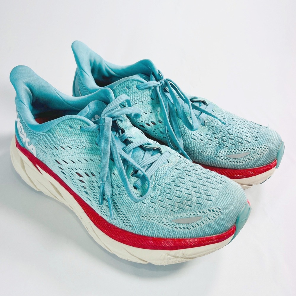 Hoka Women's Clifton 8 Aquarelle Eggshell Blue Running Shoes 1119394-AEBL Sz 7.5
